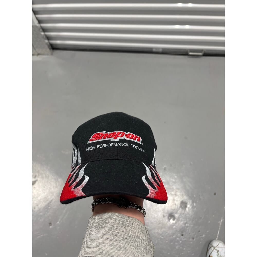Snap-on Tools Hat Flame Embroidered Racing Cap Y2K Streetwear‎ Black Red Silver